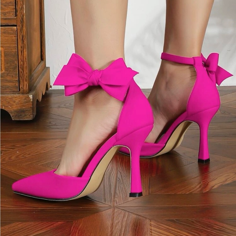 NWT- Bow Stiletto Heeled Pumps with Ankle Strap- Size 7 - Picture 4 of 15